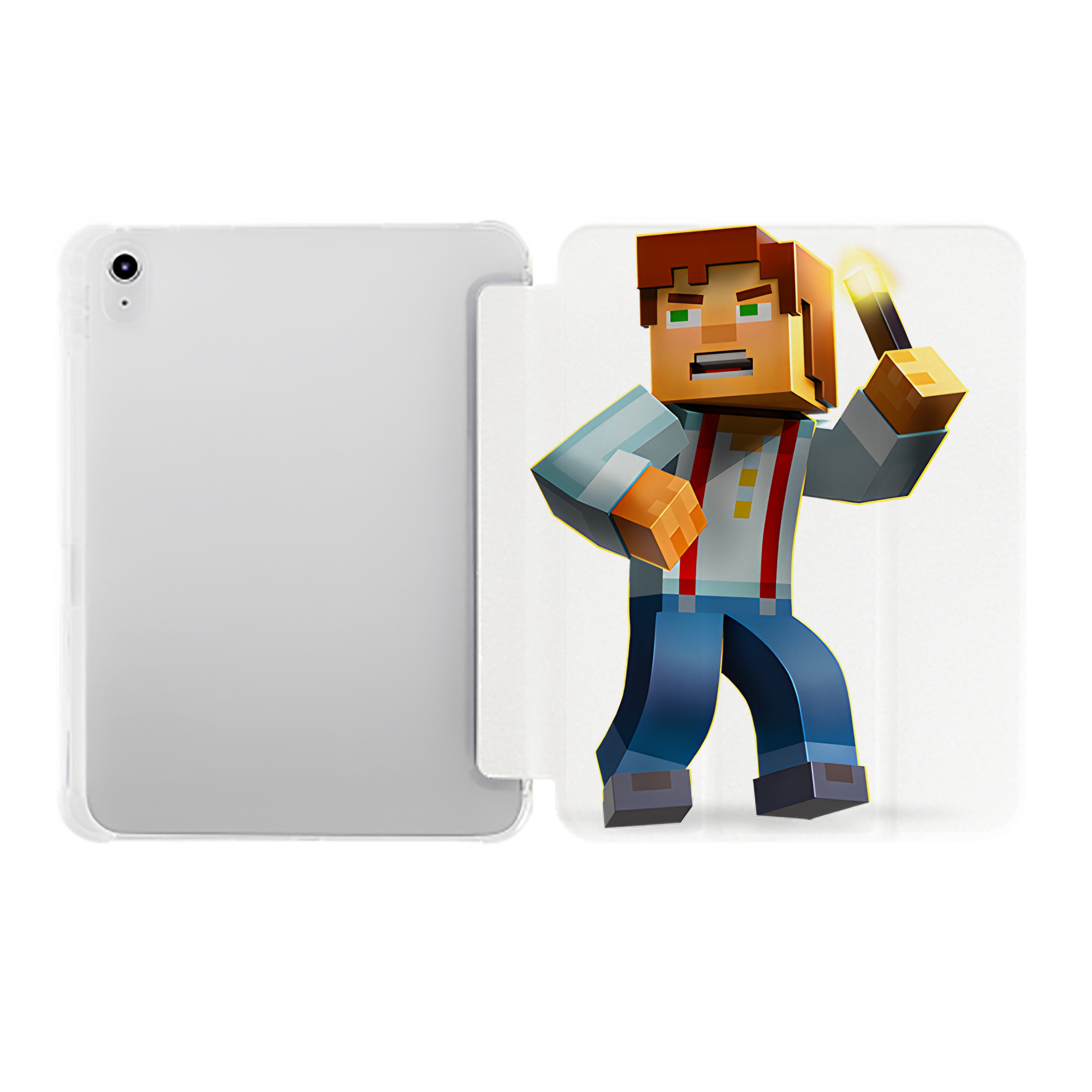 （画像用） マインクラフト ブロックの世界 Minecraft MC Block world IPad ケース ペン収納付き 三つ折りスタンド PUレザー×シリコン 対応機種9.5/10.5/10.9インチ